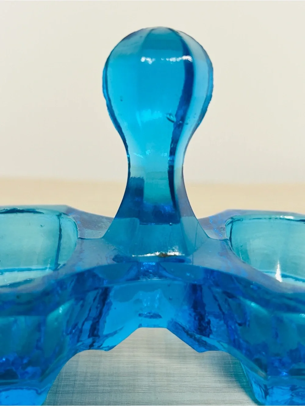 Vintage Art Deco Blue Glass Salt & Pepper Cellar Stand - Double Pinch Dip Stand